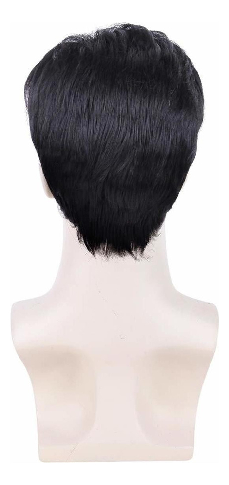 Peruca Masculina, Peruca Preta De Fibra De Cabelo Curto - Imagem 5