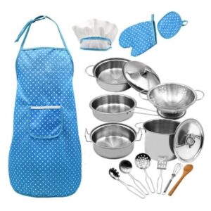18pcs Mini Kit De Brinquedos De Cozinha Infantil De Aço Inox