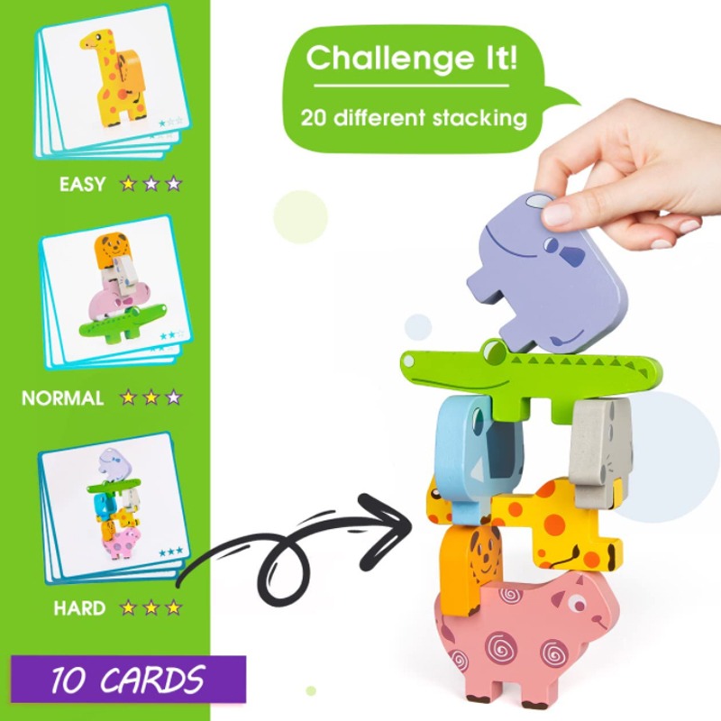 Blocos De Jogos Para Animais Empilhados Montessori De Alto E - Imagem 4