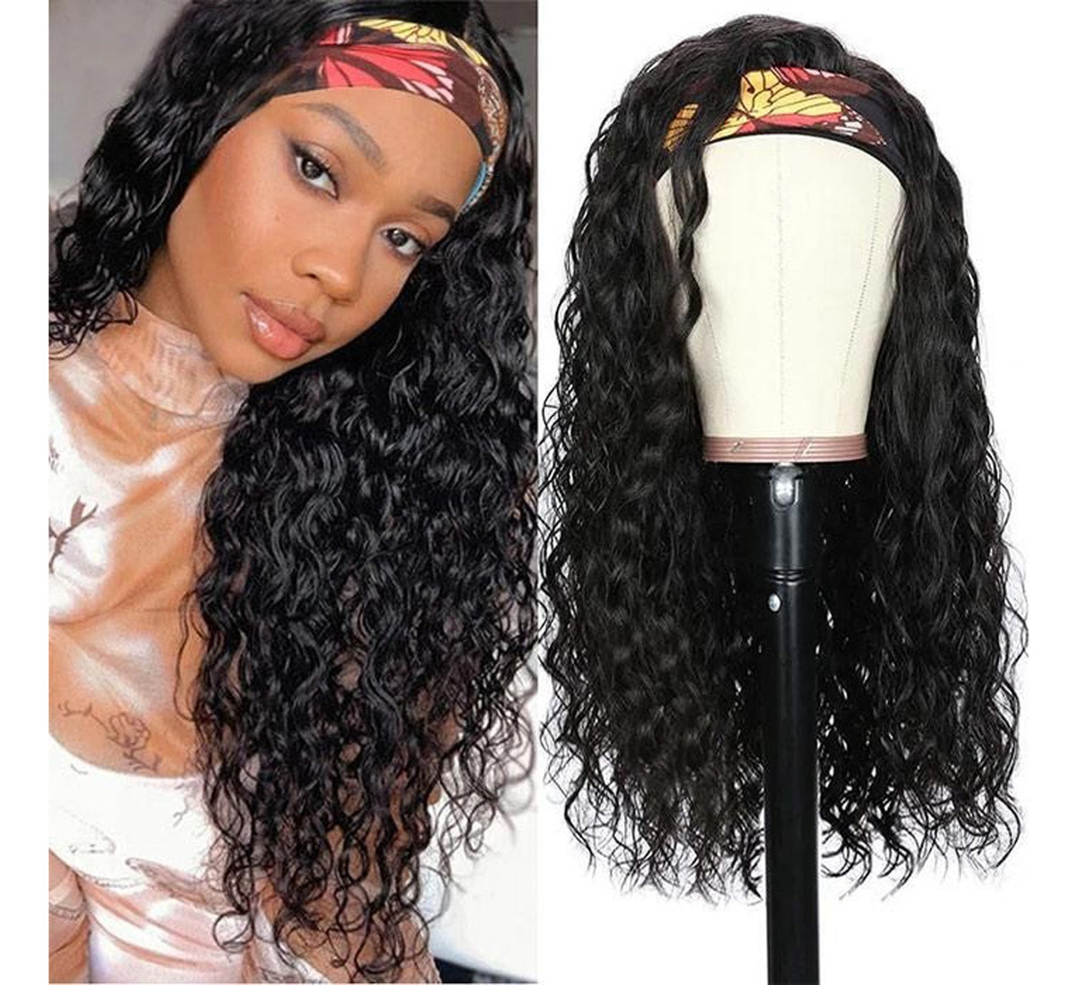Peruca Headband Peruca De Cabelo Humano Encaracolado Nenhum - Imagem 7