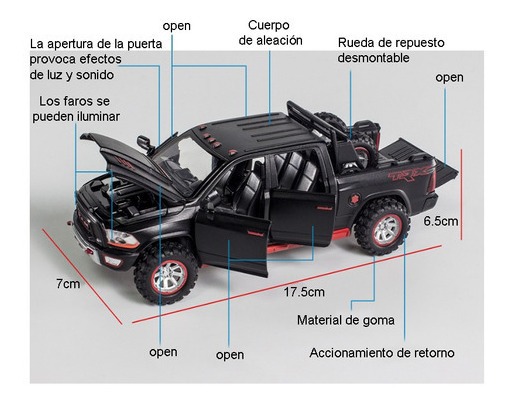 Carros De Metal Em Miniatura Dodge Ram Trx Abre Portas Coleç - Imagem 3