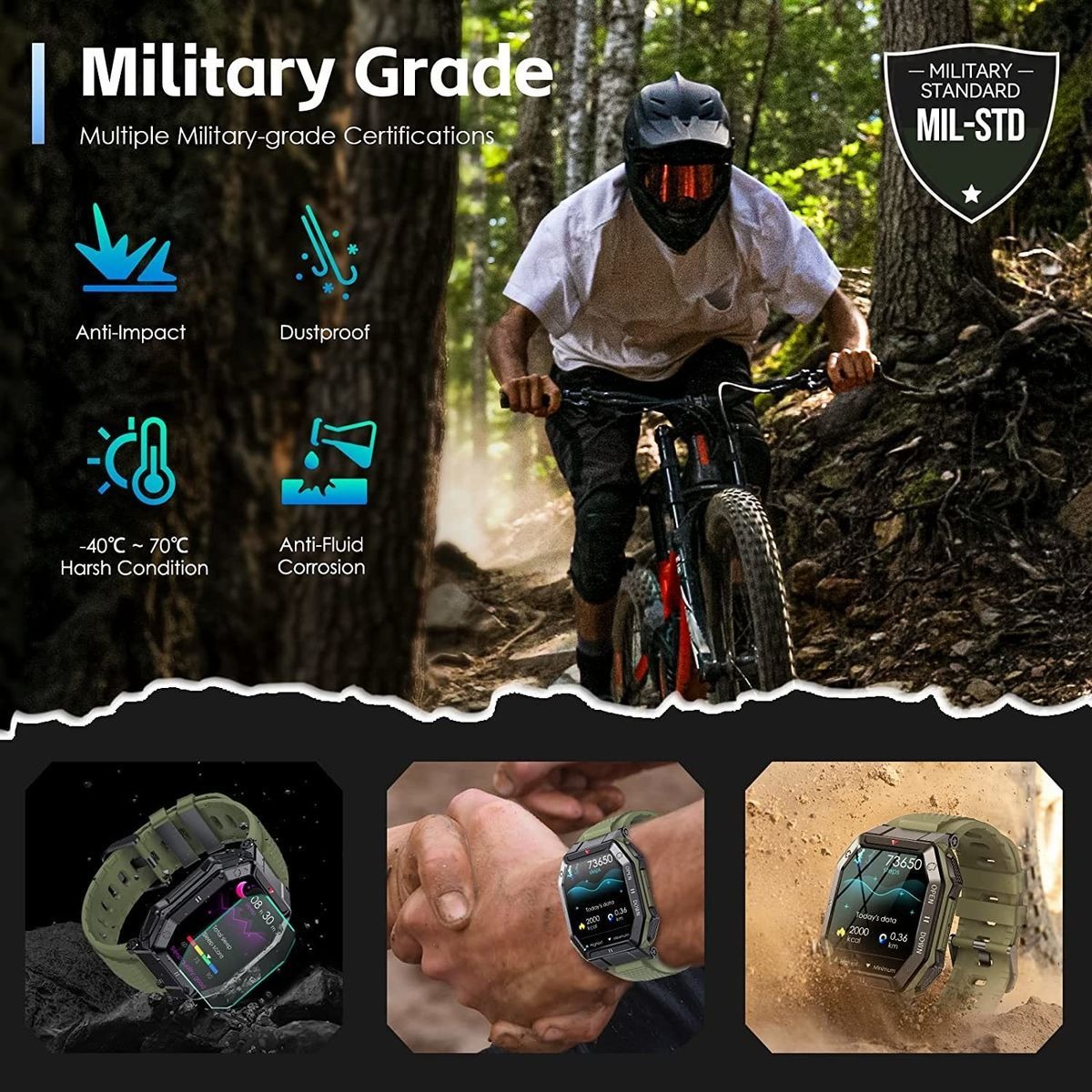 Smartwatch Para Homens Tactical Fitness Tracker - Imagem 8