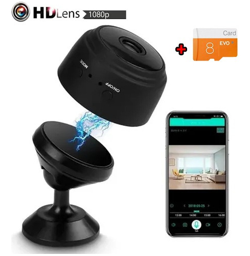 Mini Câmera Espiã Hd Detecta Movimento Micr+cartão Tf De 8 G