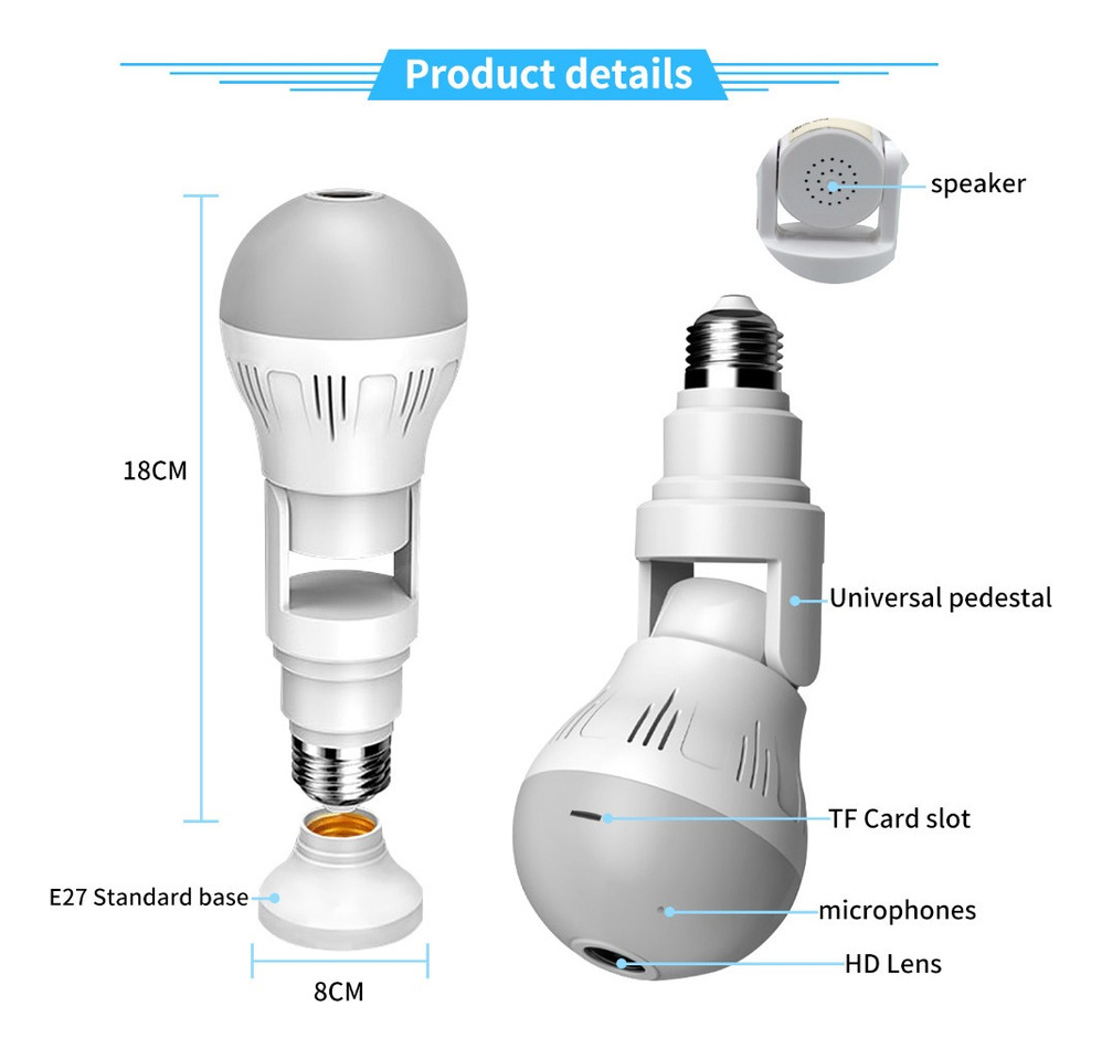 Câmera De Lâmpada Led Universal Multifunções 1080p - Imagem 7