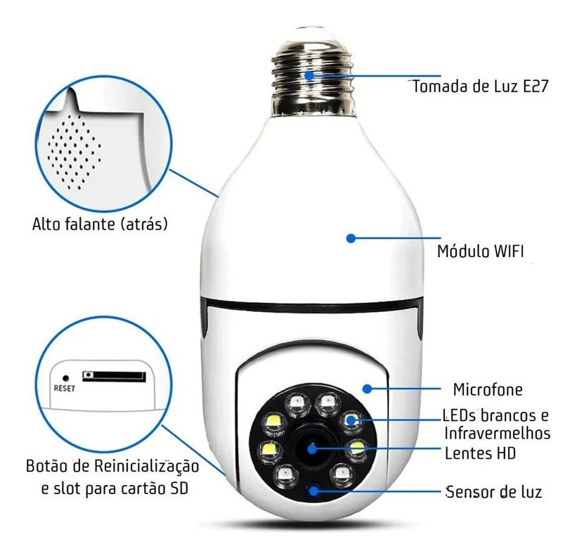 Wifi Rastreamento Automático Lampada Câmera De Segurança 4x - Imagem 2