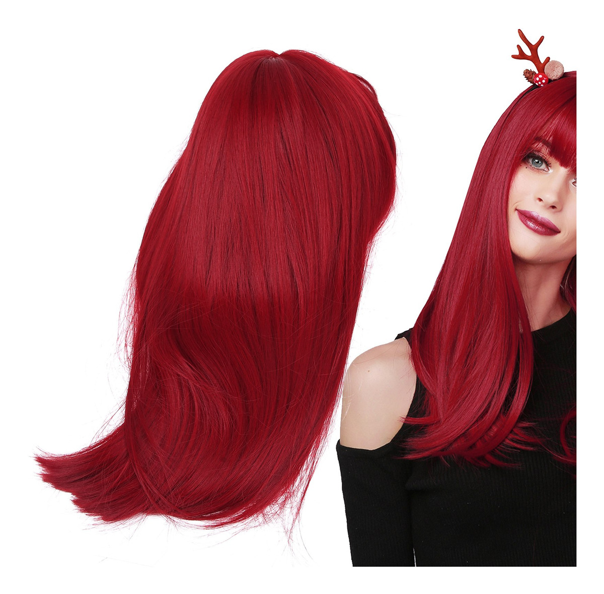 Peruca Longa Vermelha Longa Fibra De Alta Temperatura Cabelo - Imagem 2