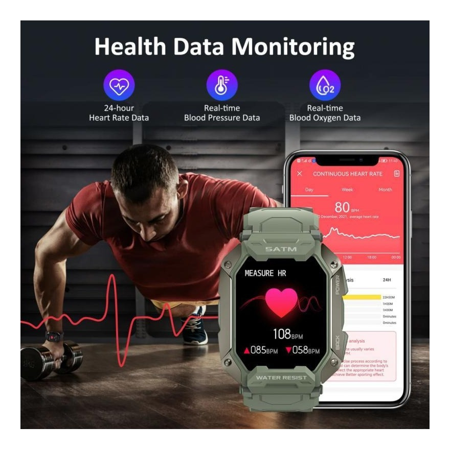 Smartwatch Militar C20 Anti-choque À Prova D'água 50m - Imagem 7