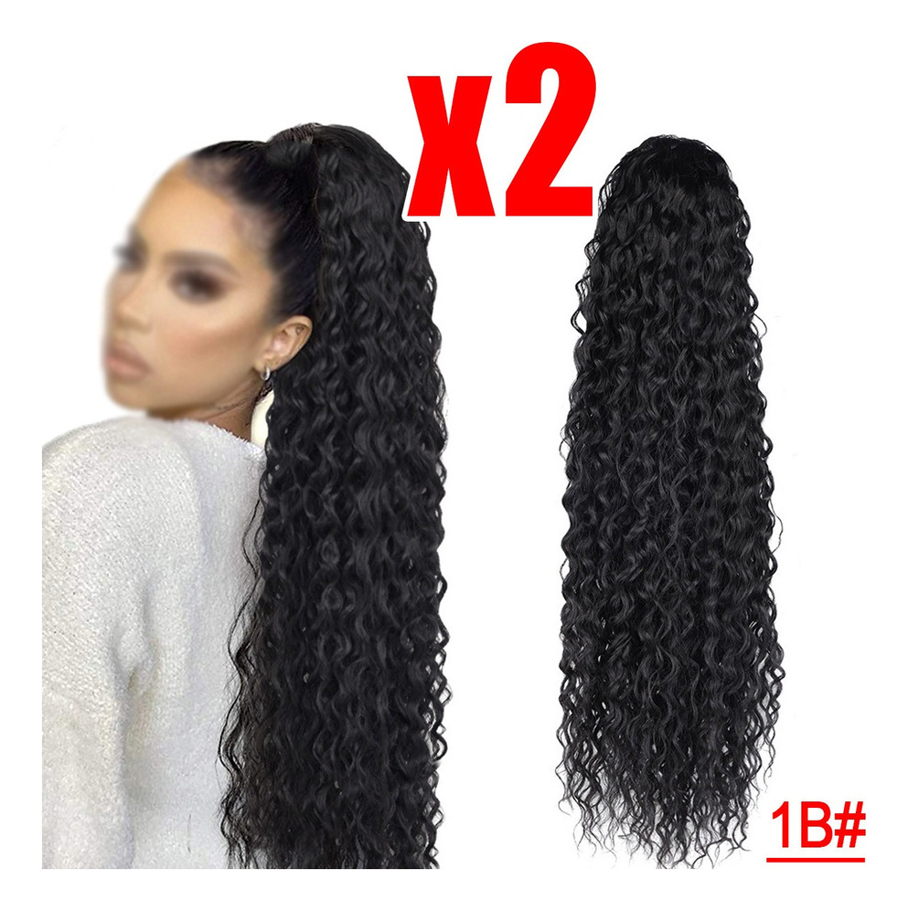 2pcs 60cm Curvado Rabo Peruca Fibra Longa Peruca Encaracolad
