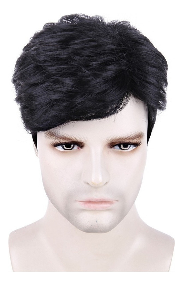 Peruca Masculina, Peruca Preta De Fibra De Cabelo Curto