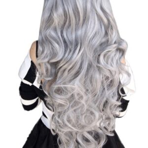 80cm Menina Cinza Partido Peruca Longo Cabelo Encaracolado C