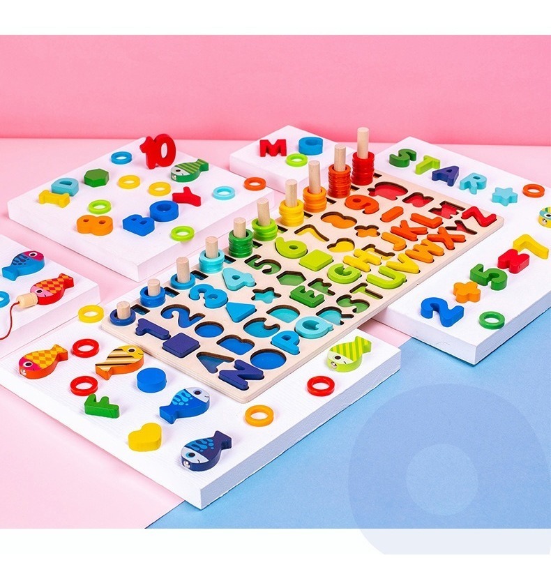 Montessori Jogo Educacional Tabuleiro Letras Números Figuras - Imagem 5