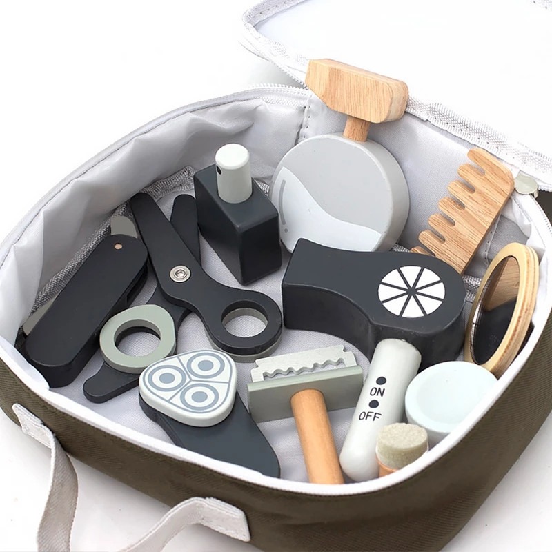 Brinquedo Educativo De Bolsa De Barbeiro Infantil De Madeira - Imagem 4