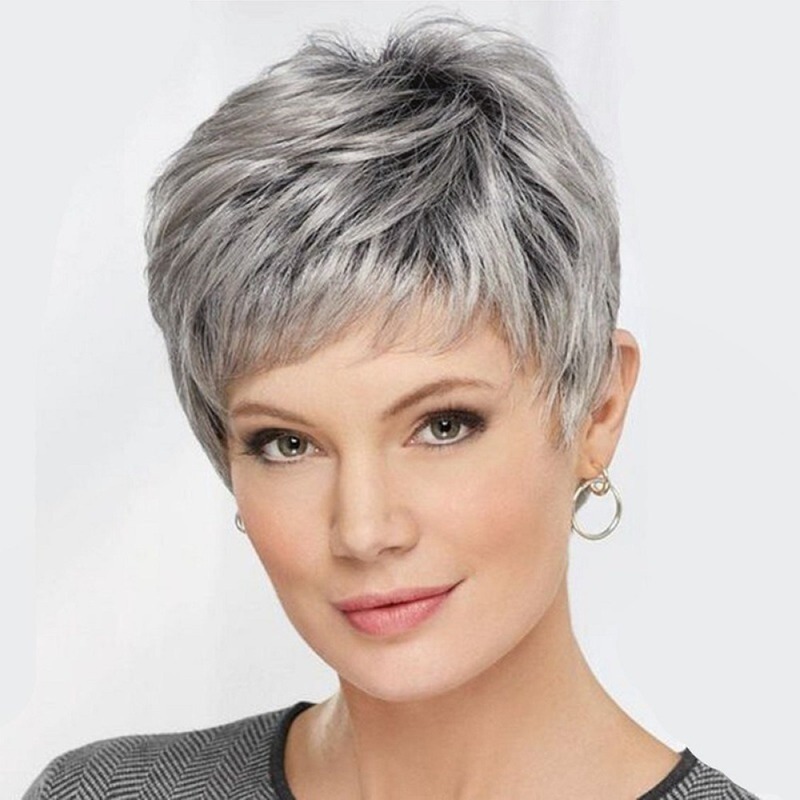 Ms Peruca Artificial De Cabelo Curto Com Franja De Cor Mista - Imagem 6