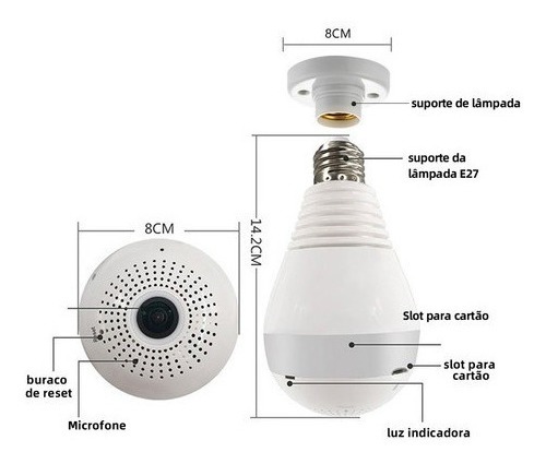 Camera Ip Lampada Segurança 360 Visão Noturna Espia Wifi Hd - Imagem 4