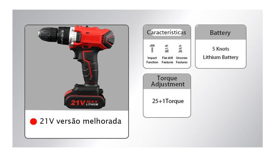 Caixa De Ferramentas Completa, Furadeira 2 Bateria 21v-1 - Imagem 3
