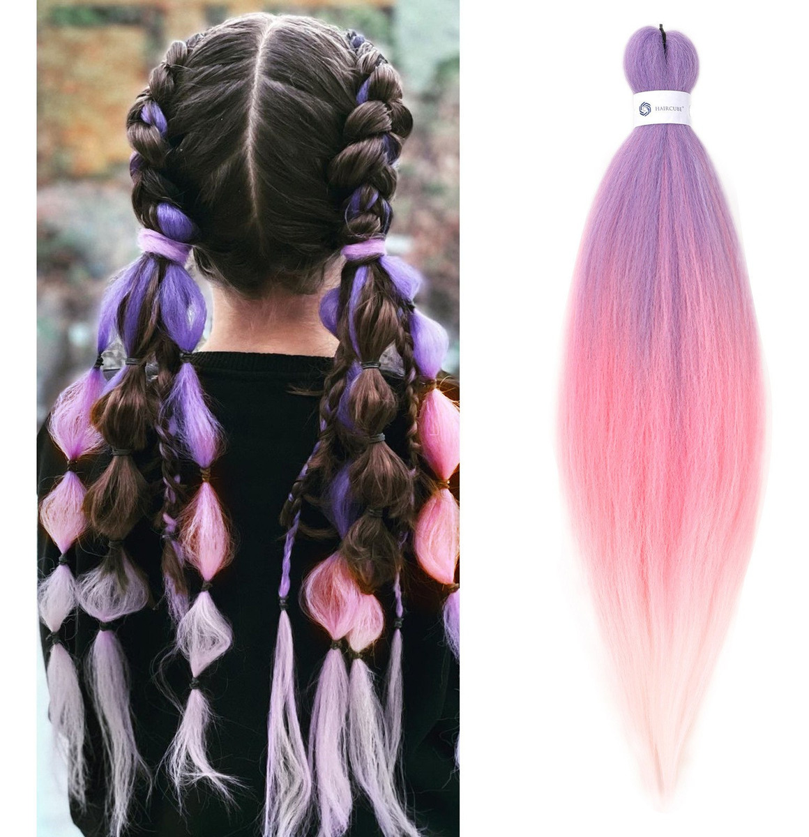 Peruca Um Cabelo De Cor De Gradiente Arco-íris Pré-esticado - Imagem 17