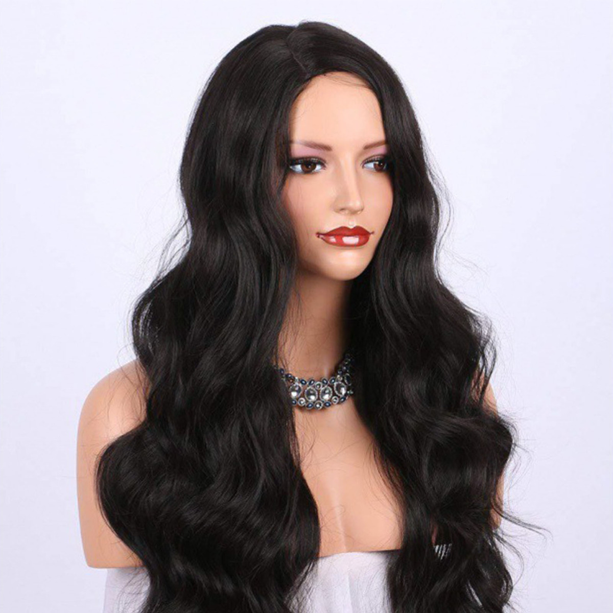 Peruca Preta De Cabelo Encaracolado Comprido Com Rede De Cab - Imagem 6