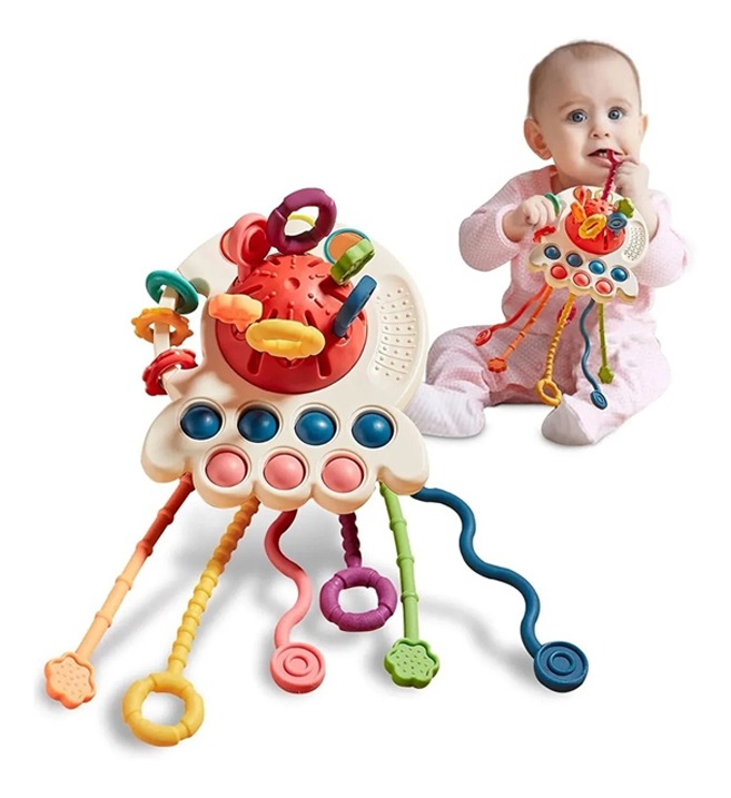 Brinquedo Sensorial De Bebê 4 Em 1 Com Cordão