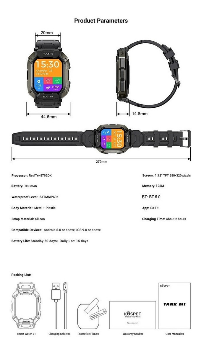Smartwatch Kospet Tank M1 Robusto Para Esportes Ao - Imagem 10