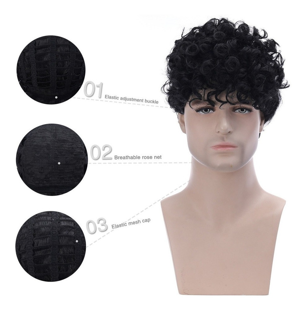 Peruca Masculina De Fibra Sintética De Cabelo Curto Encaraco - Imagem 8