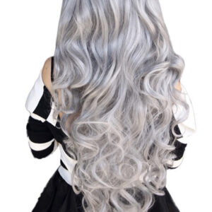 80cm Menina Cinza Partido Peruca Longo Cabelo Encaracolado C