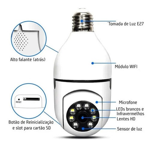 Câmera Lampada Espia Câmera Intelbras Câmera Wifi Externa - Imagem 9