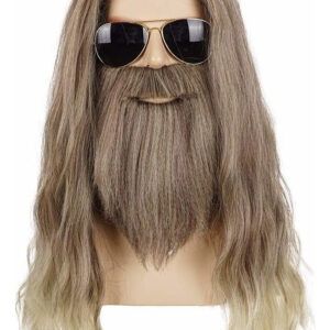Peruca De Barba Dourada Longa Encaracolada Masculina Cosplay