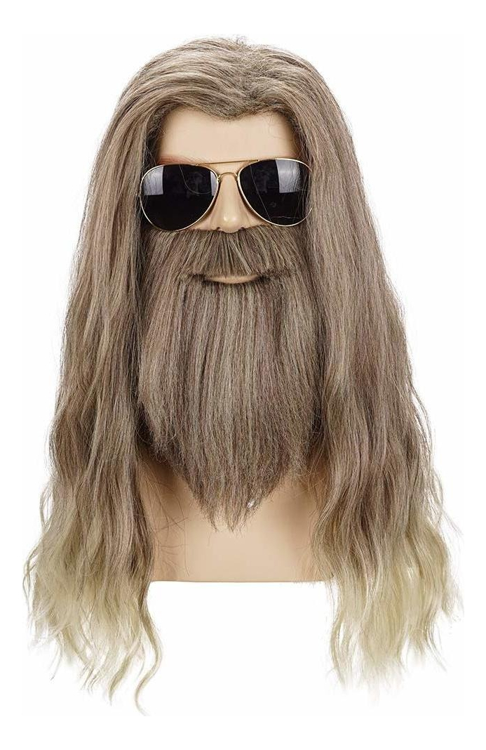 Peruca De Barba Dourada Longa Encaracolada Masculina Cosplay