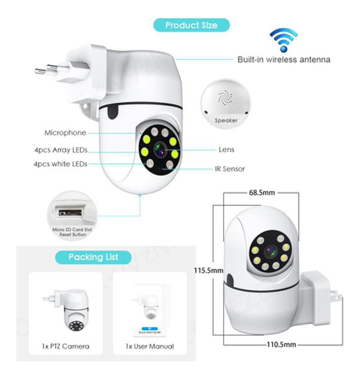 Câmera De Vigilância Wifi, Proteção De Segurança, Câmera Sem - Imagem 2