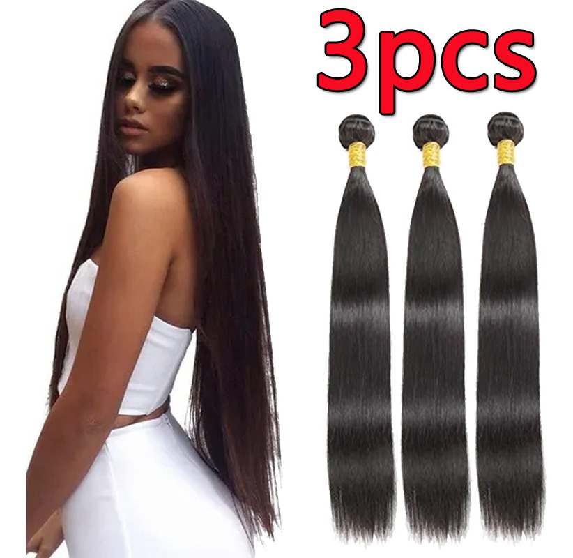 Aplique Cabelo Liso Com Humano Natural Brasileiro 50cm 3pcs