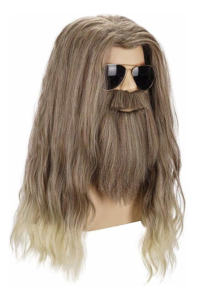 Peruca De Barba Dourada Longa Encaracolada Masculina Cosplay - Imagem 3