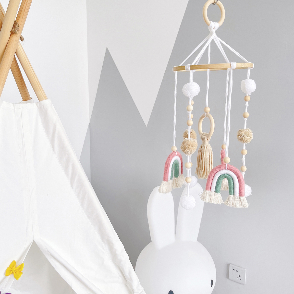 Cama De Bebê Móvel De Madeira Rainbow Mobile Baby Wind Chime - Imagem 19