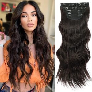 Apliques Cabelo Castanho Escuro Clipe Ondulado Em Extensões