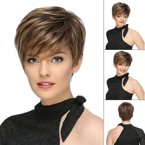 Peruca Feminina De Cabelo Curto Castanho Loiro - Imagem 2