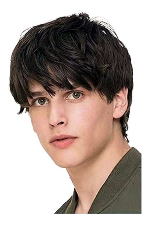 Peruca Masculina De Fibra Sintética De Cabelo Curto E Reto - Imagem 2