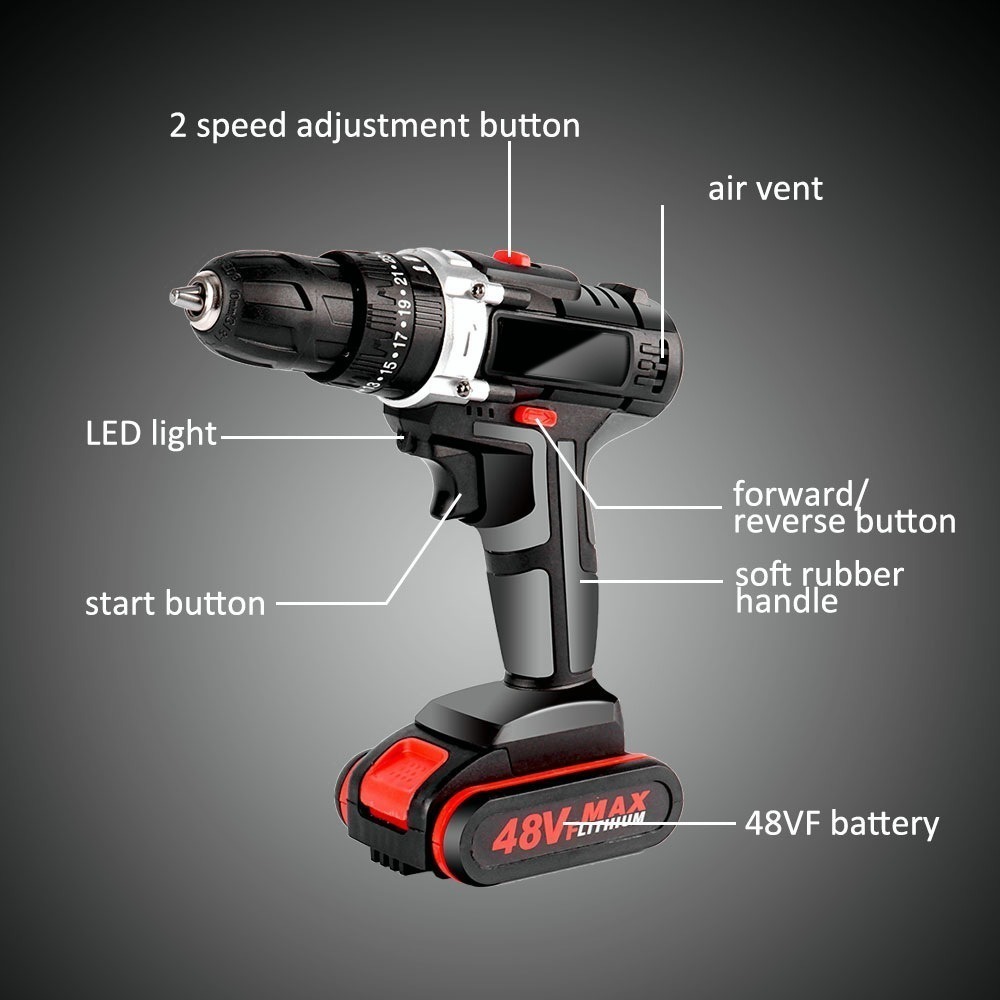 Parafusadeiras Furadeira Impacto 48v 2 Baterias - Imagem 3