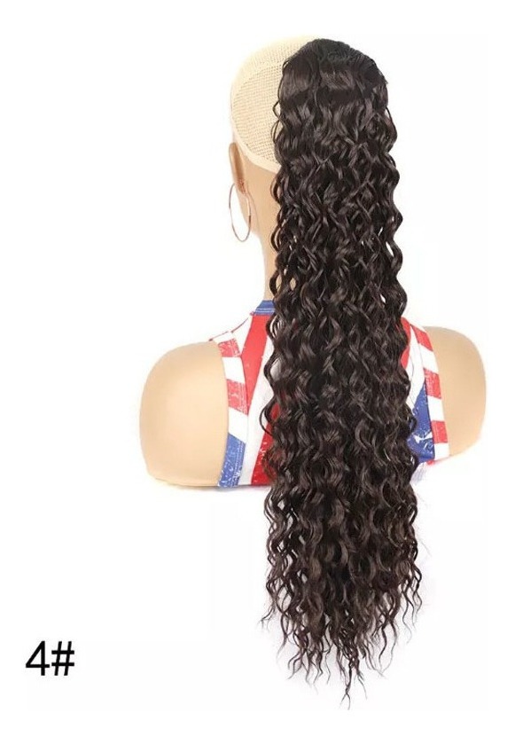 Peruca De Cabelo Humano Natural Cacheado Rabo De Cavalo - Imagem 4