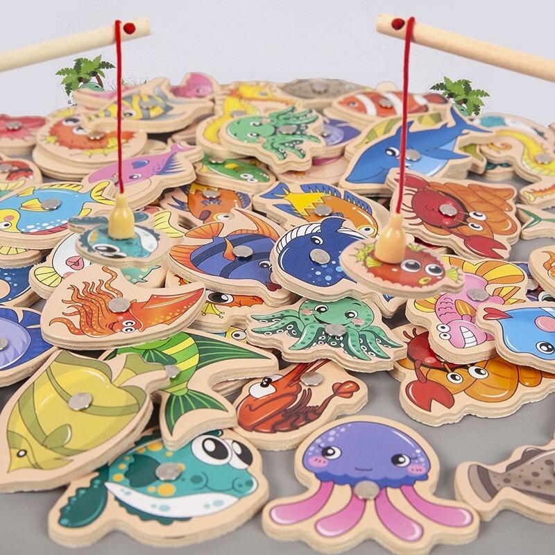 Brinquedo De Pesca Infantil Magnético Montessori De Madeira