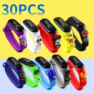 30 Pcs Relógio Infantil Pulseira Led De Desenho Animado
