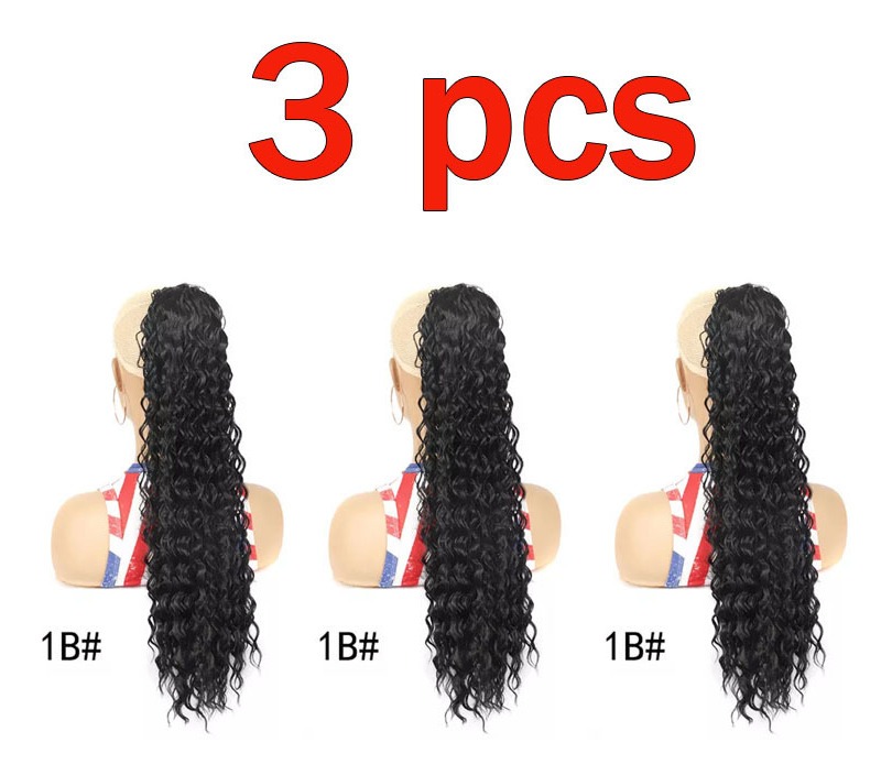 3pcs Rabo De Cavalo Peruca Natural Cabelos Humano Encaracola