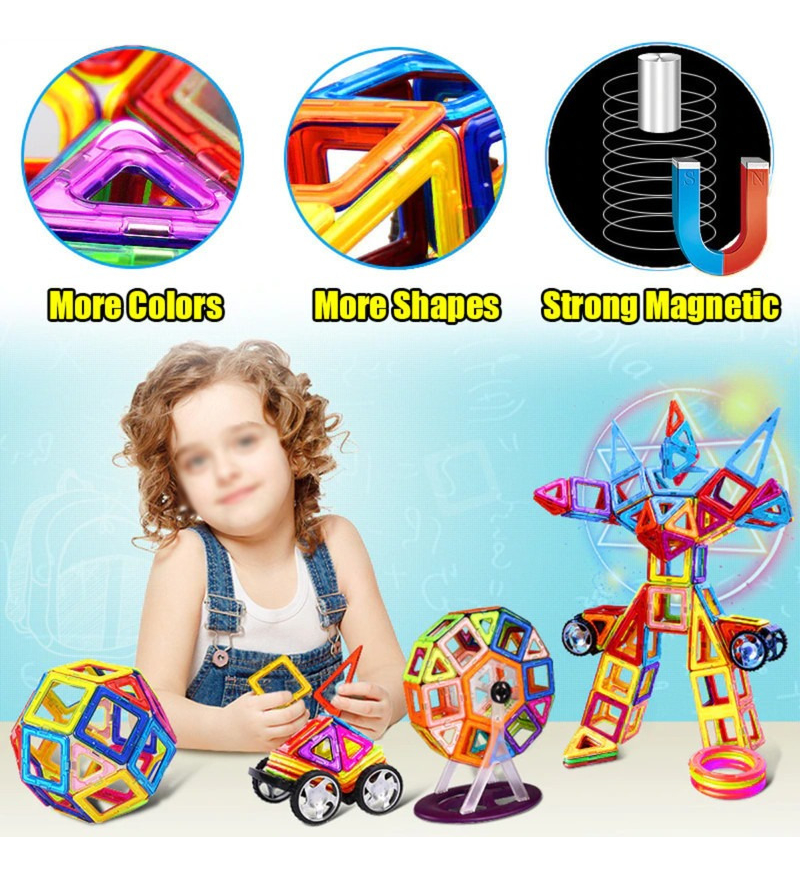 Blocos Magnéticos 100 Peças Brinquedo Educativo Infantil - Imagem 3