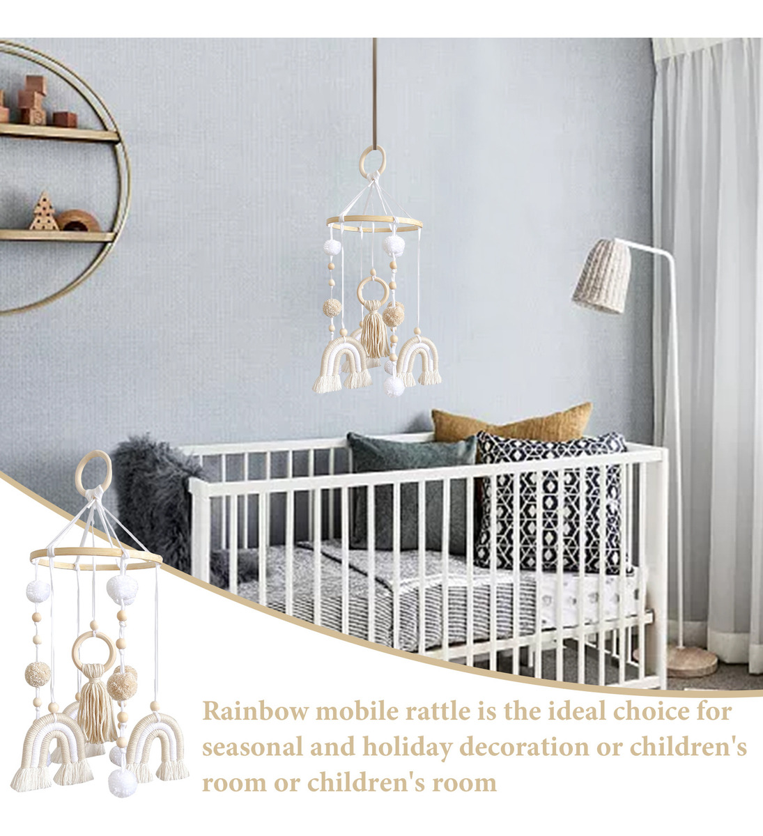 Cama De Bebê Móvel De Madeira Rainbow Mobile Baby Wind Chime - Imagem 6