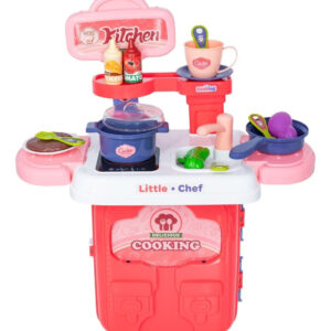 Cozinha Infantil Bancada Maleta Brinquedo 3 Em 1 Kit 26 Peça