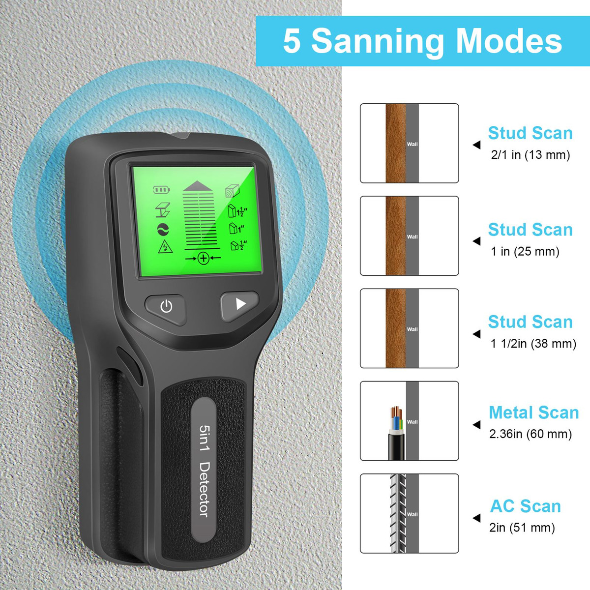 Scanner De Parede Stud Finder - 5 Em 1 Detector Eletrônico D - Imagem 10