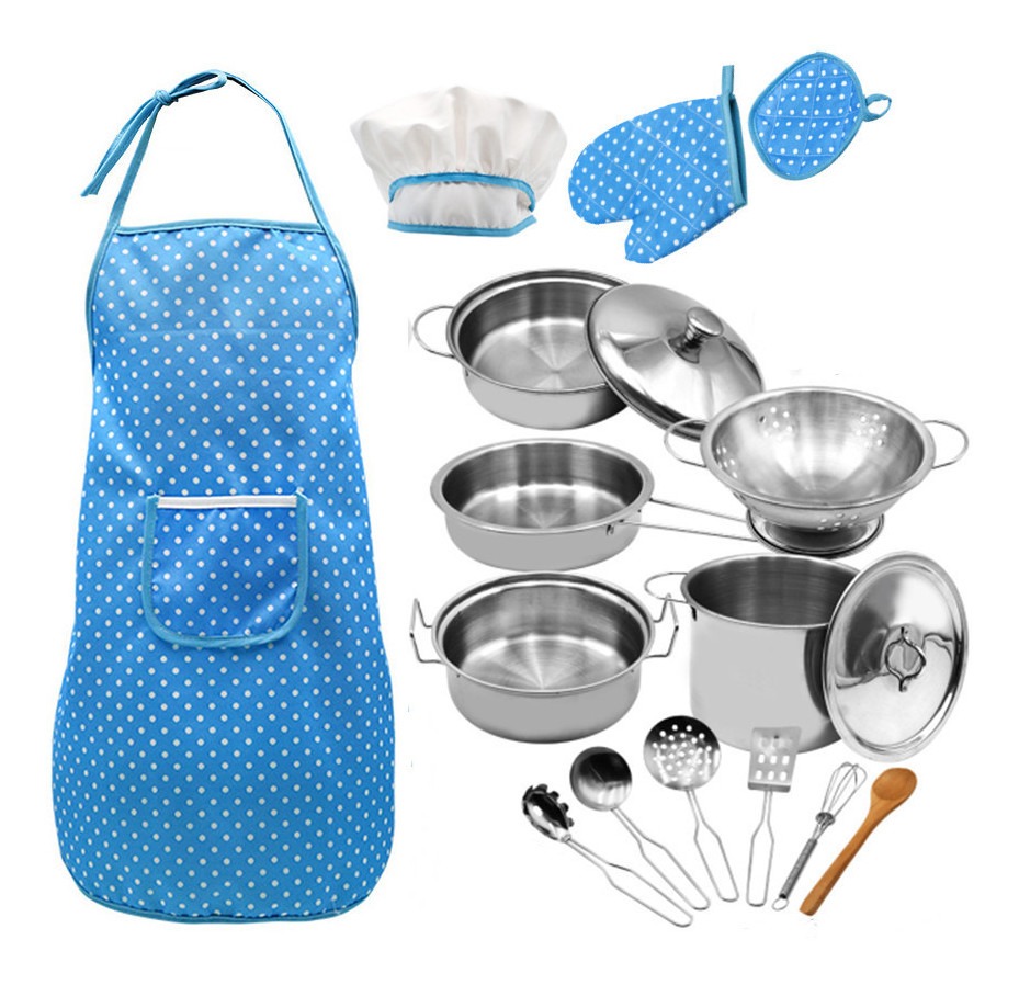 18pcs Mini Kit De Brinquedos De Cozinha Infantil De Aço Inox