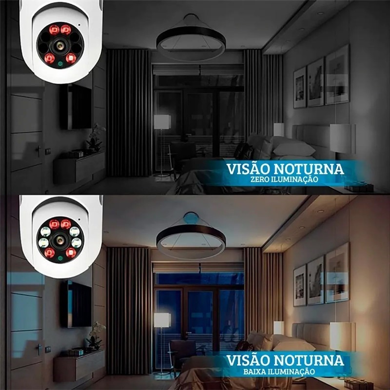 Camera Lâmpada Espia Wifi Ip Segurança Panoramica Giratoria - Imagem 6