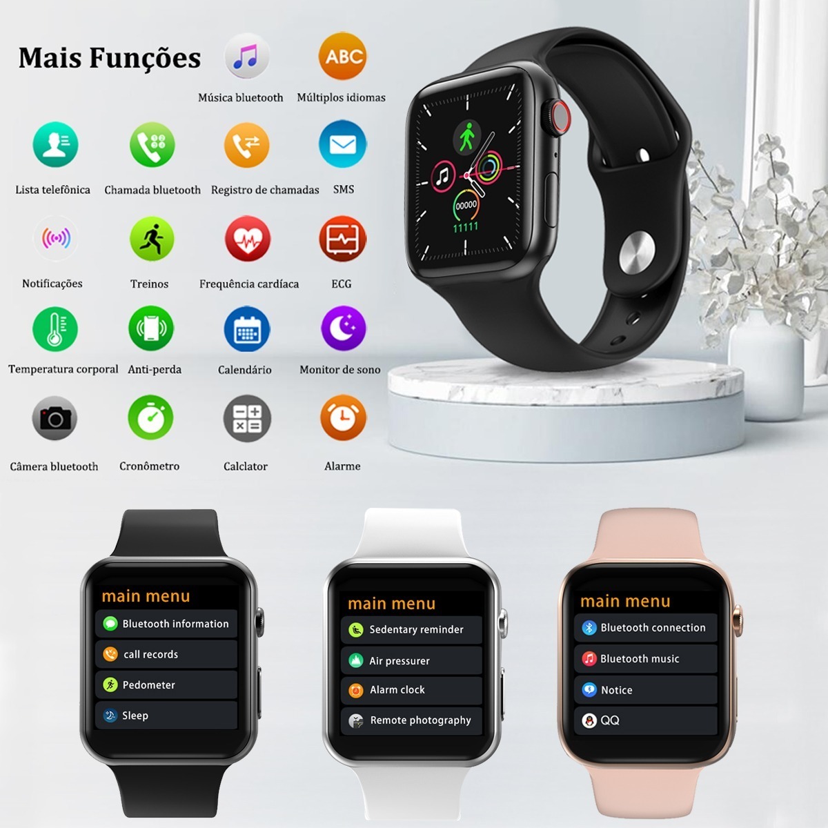 Smartwatch Iwo12 Série 5 44mm Prateado Pulseira Branco - Imagem 5