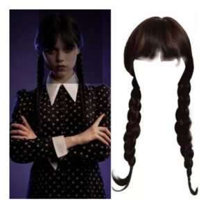 Peruca Wednesday Addams, Peruca Preta, Traje De Peruca Tranç