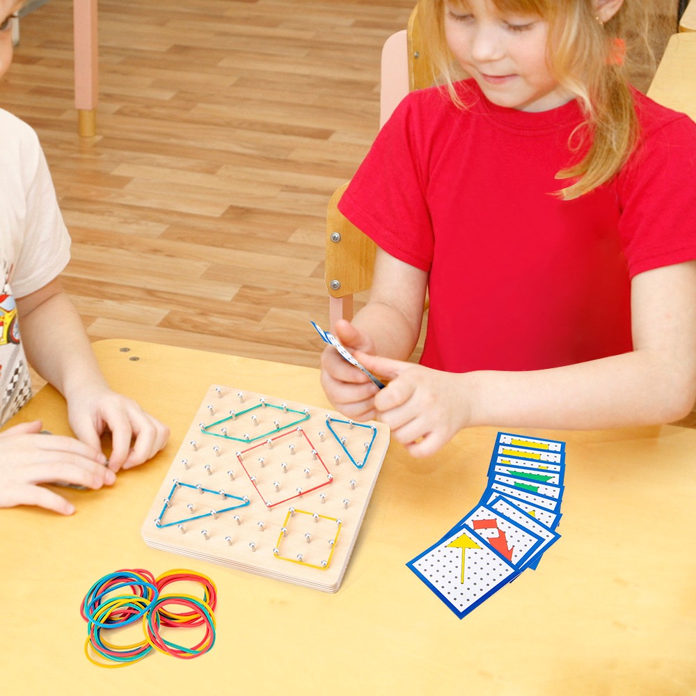 Geoboard De Madeira Com Bandas De Borracha E Cartões 8 * 8 - Imagem 7
