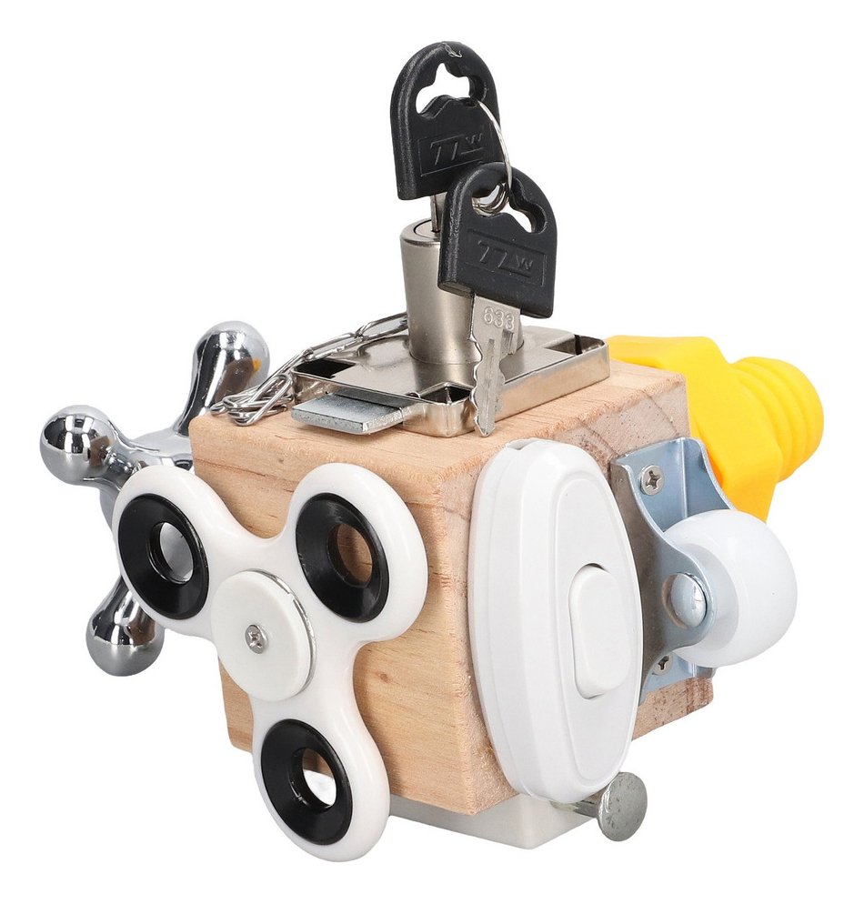 Cubo De Atividades De Madeira Busy Cube Sensory Busy Boards - Imagem 4